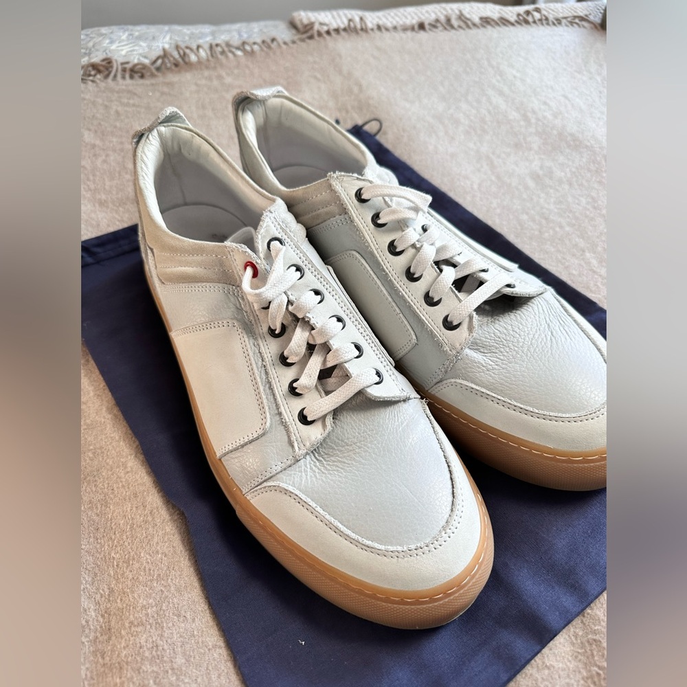 Del Toro Light Grey/ White Leather Sneakers with Tan Soles